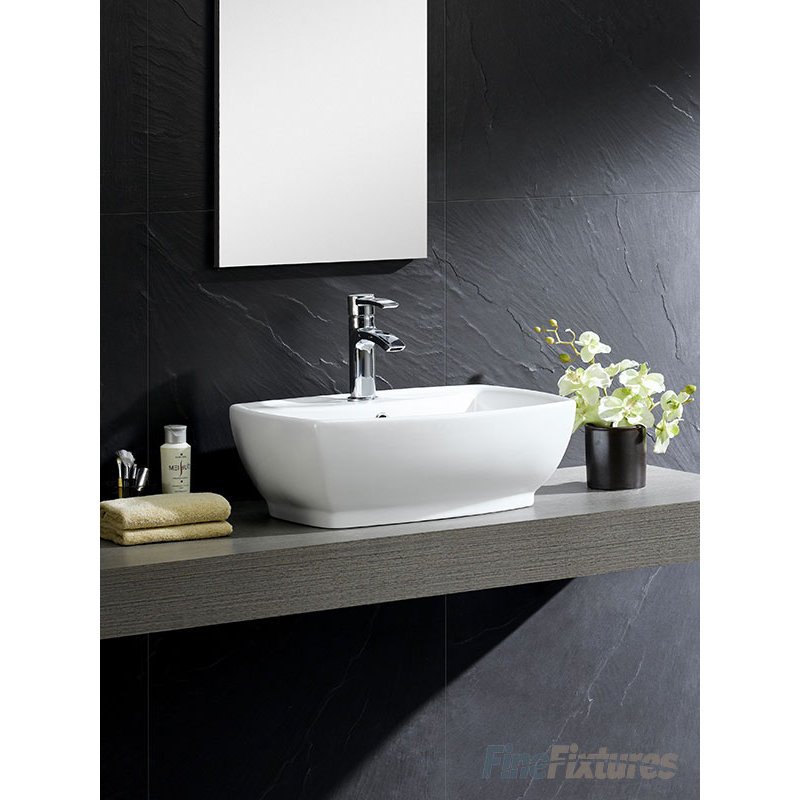 Modern Ceramic Rectangular Vessel Bathroom Sink with Overflow