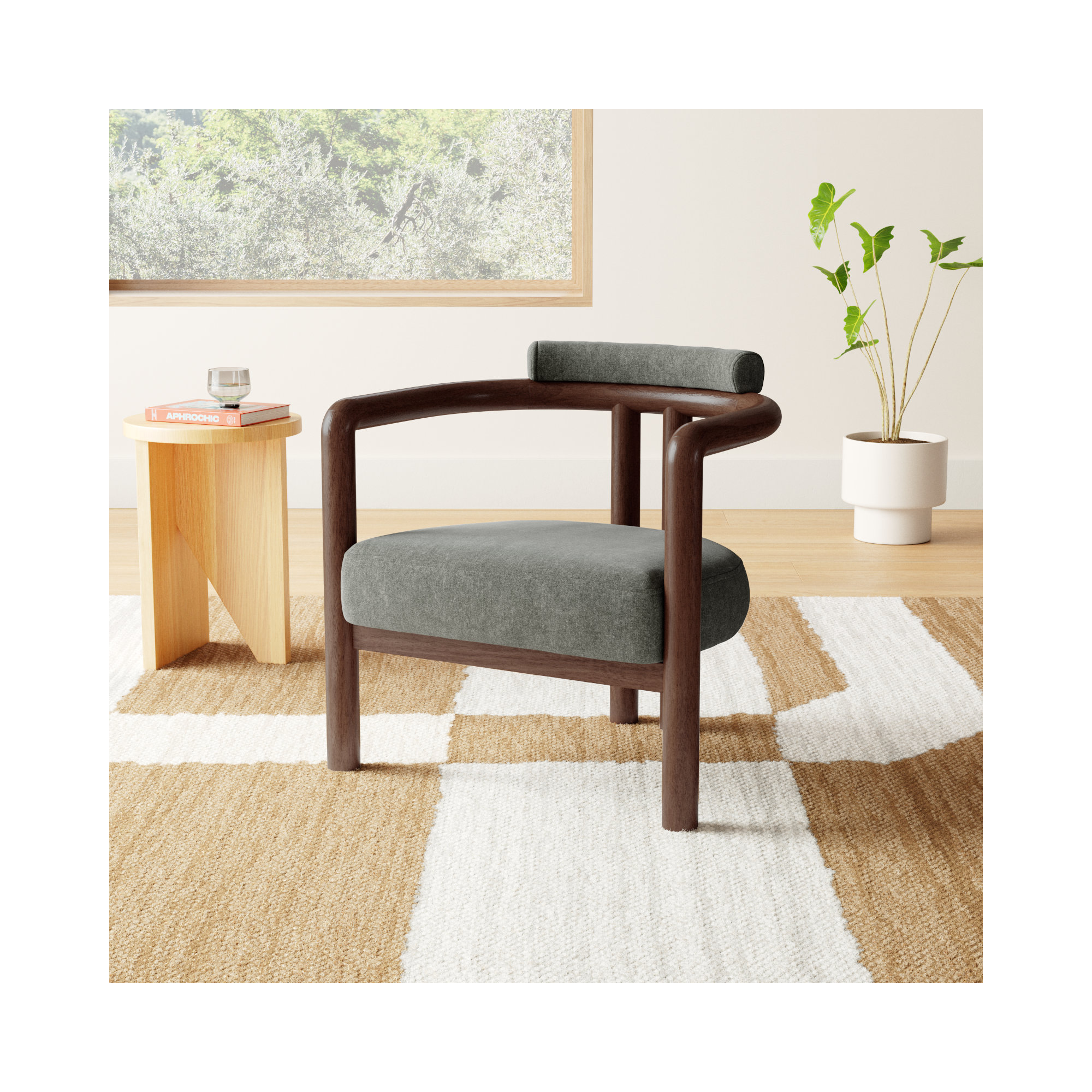 Tilde Upholstered Barrel Chair, Forest Performance Chenille