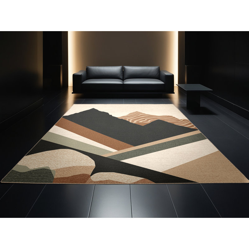 Tapis moelleux moelleux et moelleux à motif abstrait rustique moderne beige, 3 x 5