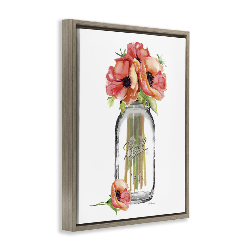 Art mural sur toile Mason Jar Poppies Grain par Amanda Greenwood, H 21 po x l 17 po, Cadre flottant orme Montalcino