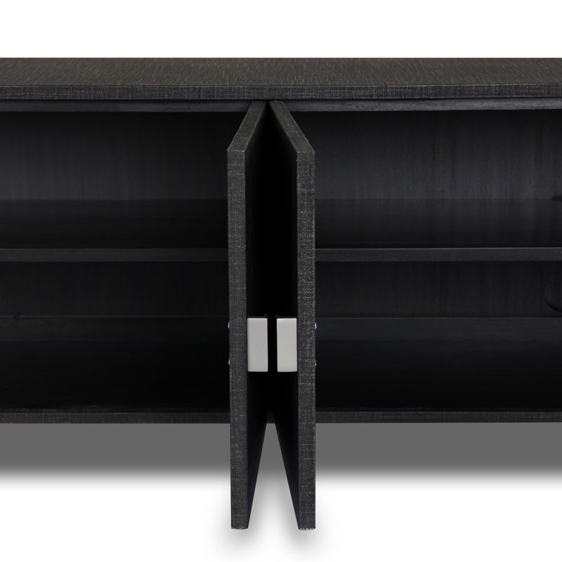 Cressida Media Console-Ivory Painted Linen, Black Linen