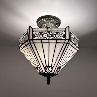 Tiffany Ceiling Lights Fixture Stained Glass Hexagon LED Bulbs Included 12"W*12"D*12"H