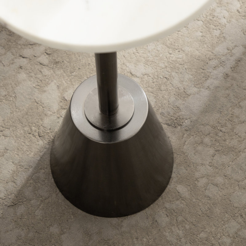 Table ronde en marbre et métal, 22" H x 10" W x 10" D, White, Métal industriel