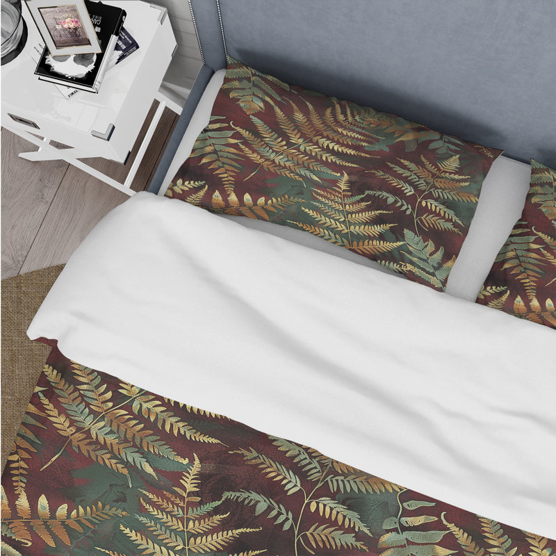 Ensemble de housse de couette tropical rouge doré et fougères tropicales II, Housse de couette très grand + 2 taies décorativ