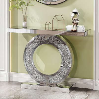 O Shaped Mirror Console Table With Crystal Hallway Entry Home Décor, Handicrafts Mirror Table For Living Room,Mirror Glass Table For Room
