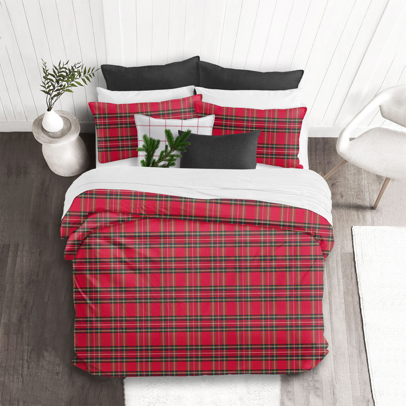 Royal Plaid Cotton Coverlet Set, Red, King Coverlet/Bedspread + 2 King Shams