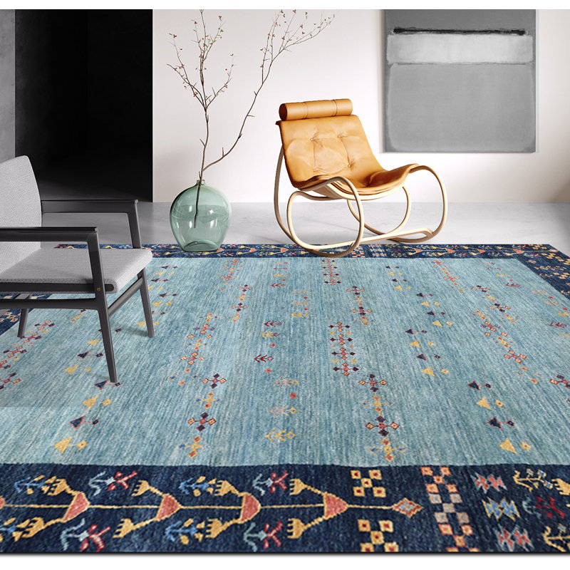 Wool Southwestern Area Rug in Green, Rectangle 5' x 8'