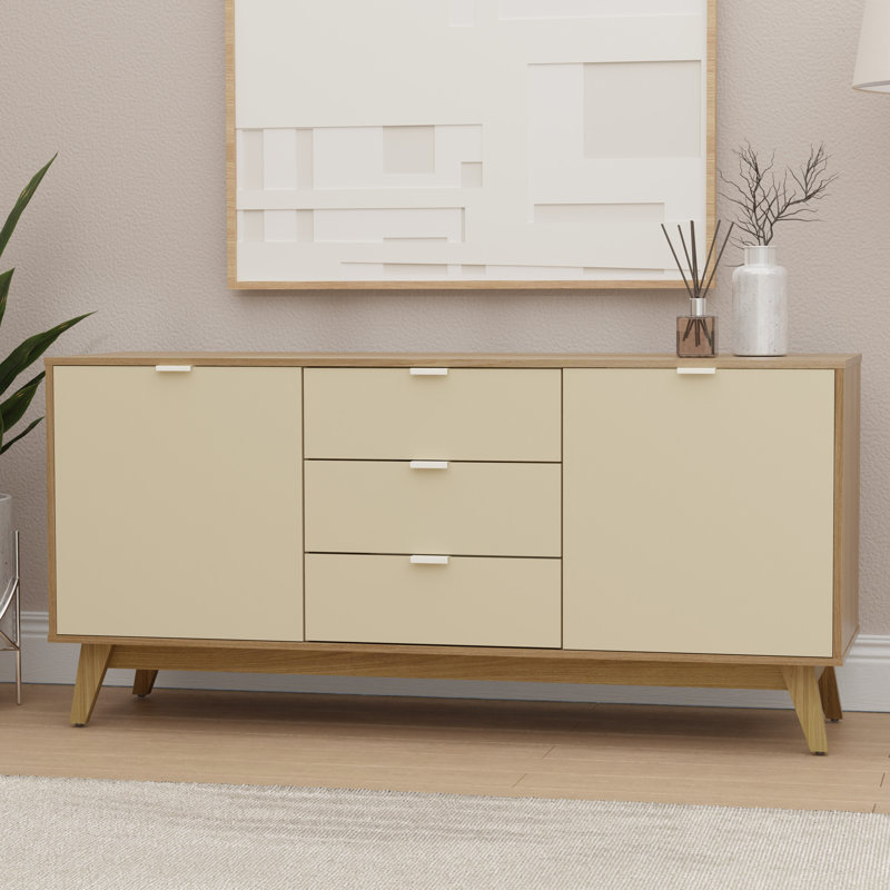 Kaleo 59.1'' Sideboard with 2-Doors and 3-Drawers, Light Brown/Crème