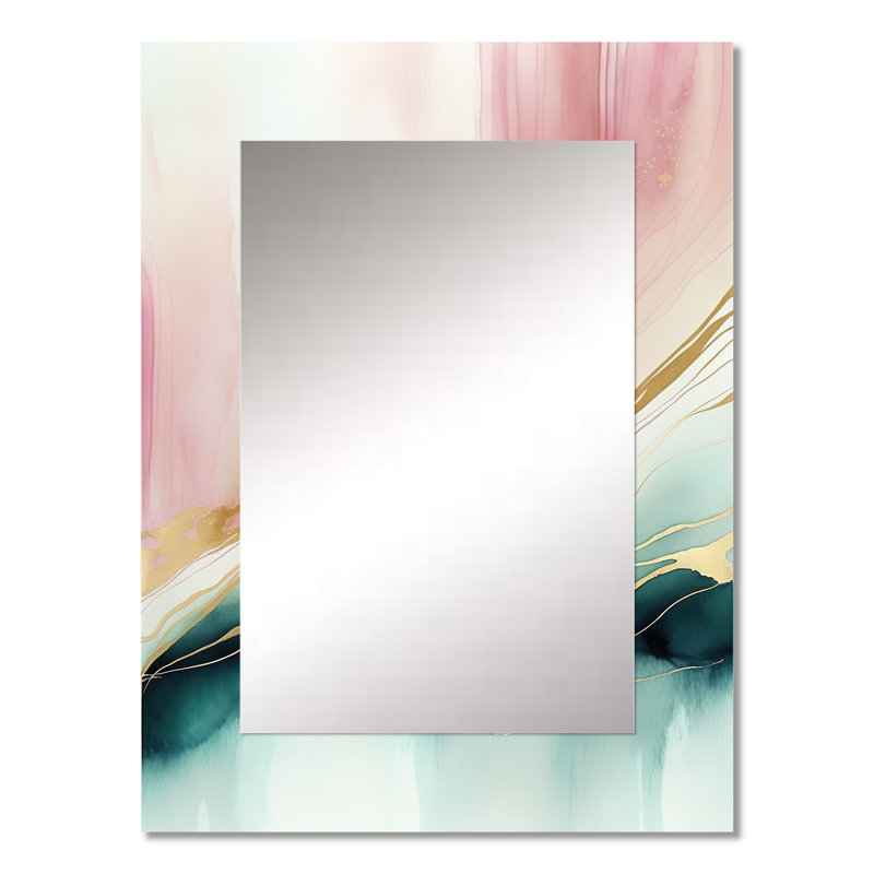 Abstrait géode rose et vert marbre II - marbre, miroir mural unique, art moderne imprimé, 32 po x 24 po