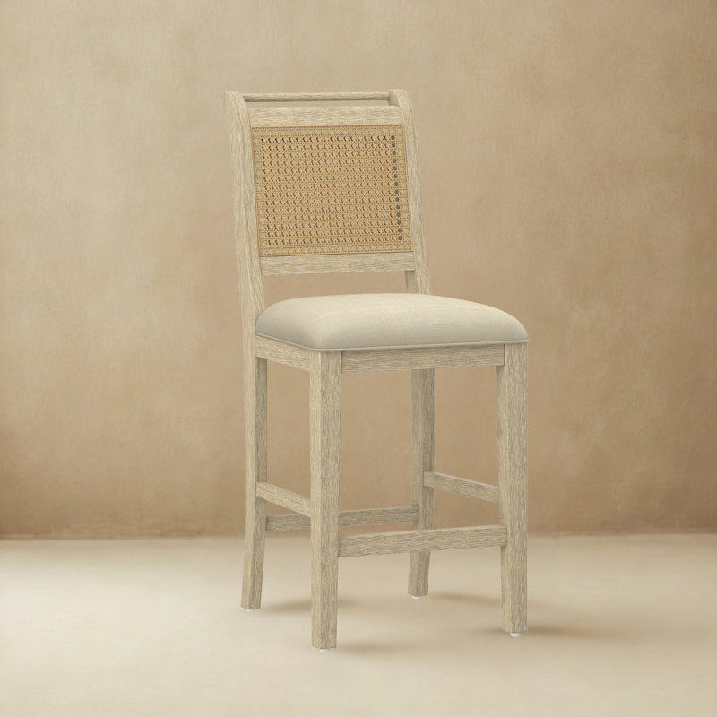 Tabouret à hauteur de comptoir en bois avec assise rembourrée, Chêne lavé clair