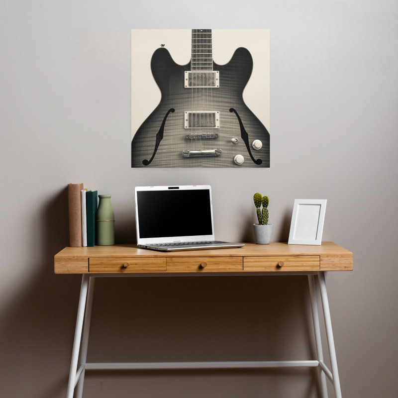Guitare III, art contemporain abstrait, H 18 po x l 18 po