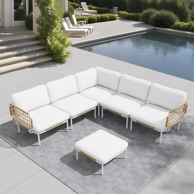 94.5'' Aluminum Outdoor Patio Sectional (Set of 4), Beige, 6