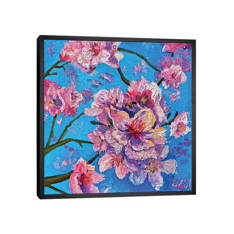 Almond Blossom by Oksana Evteeva - Gallery-Wrapped Canvas Giclée on Canvas, Black Floater Frame, 45.72 cm H x 45.72 cm W