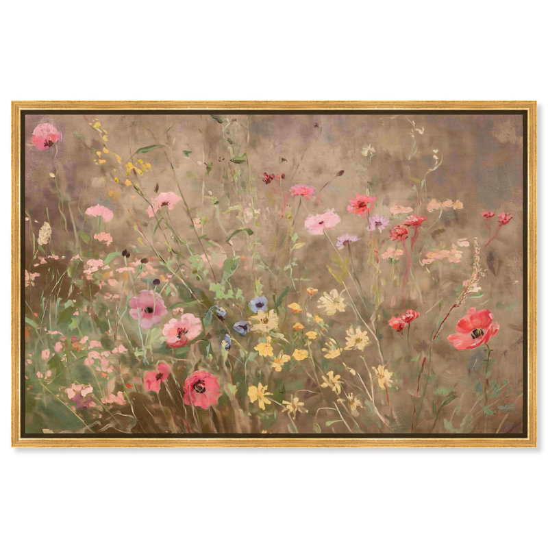 «Wildflower Meadow Canvas Cottage» par Art Remedy, H 37 po x l 55 po, Cadre flottant doré