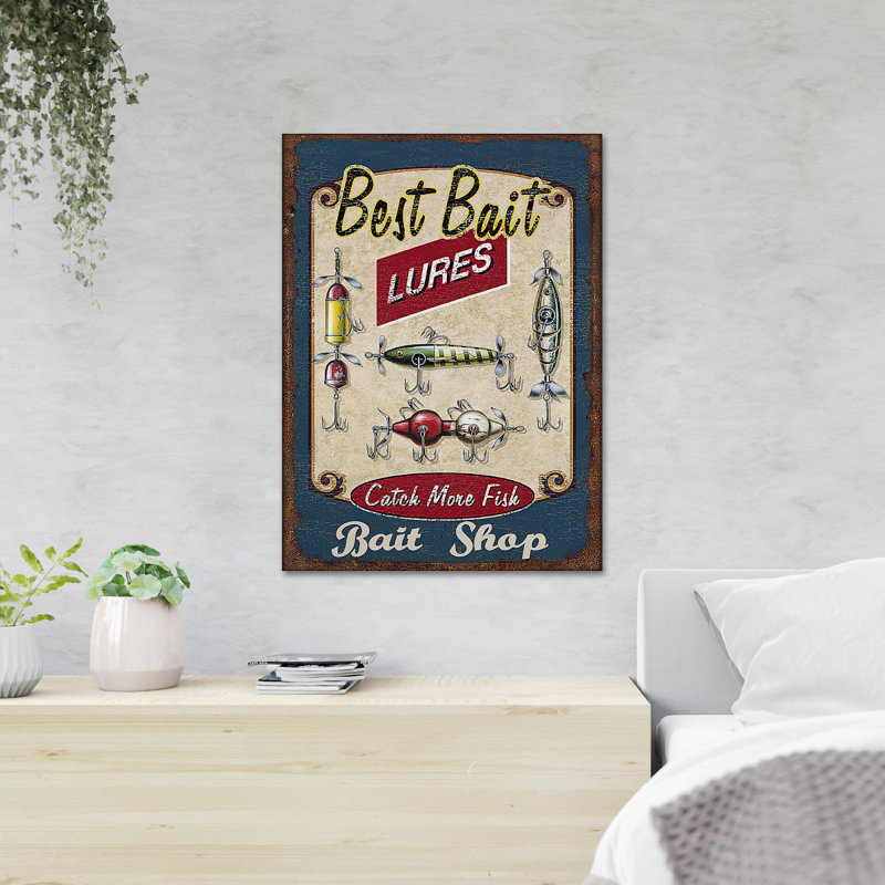 Outils de pêche - «Best Bait Lures Catch Me Fish», reproduction d'art graphique sur toile tendue, H 20 po x l 16 po x P 2 po