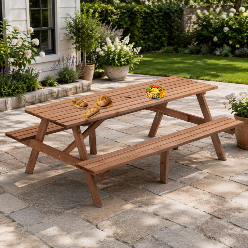 Table de pique-nique extérieure 8 personnes - Table de salle à manger de camping avec 2 sièges (2 bancs), capacité de 2220 lb, pour le jardin