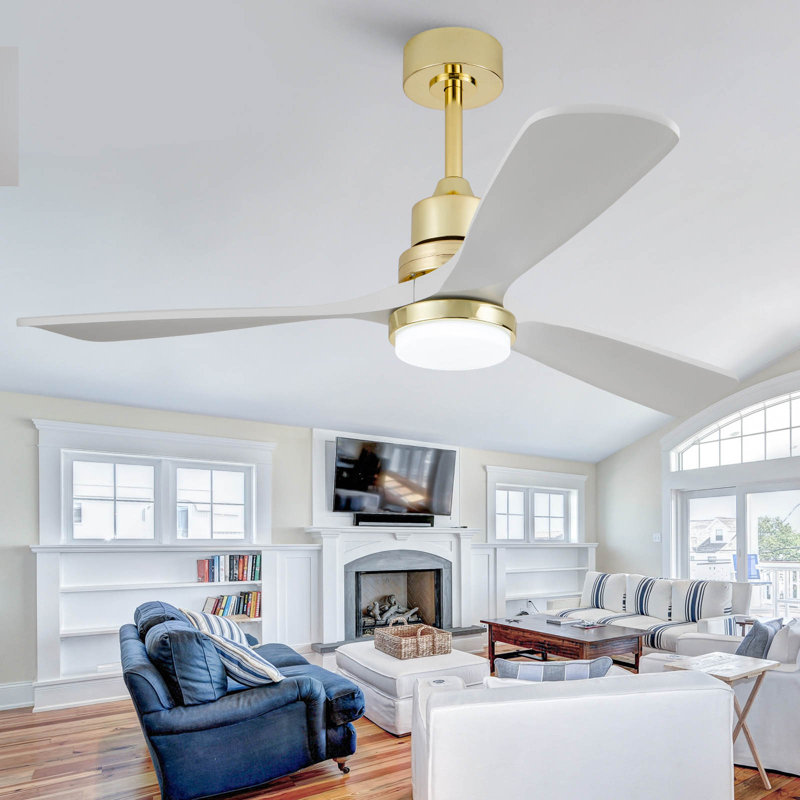Hot Ventilateur de plafond moderne avec 3 pales en bois massif, télécommande et moteur à courant continu avec DEL à intensité variable