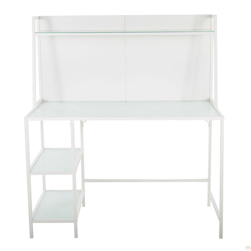 Bureau contemporain Tier en métal blanc et verre givré