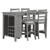 Rural Style 5-Piece Dining Table Set with 4 Padded Chairs and Built-in Storage for Dining Room