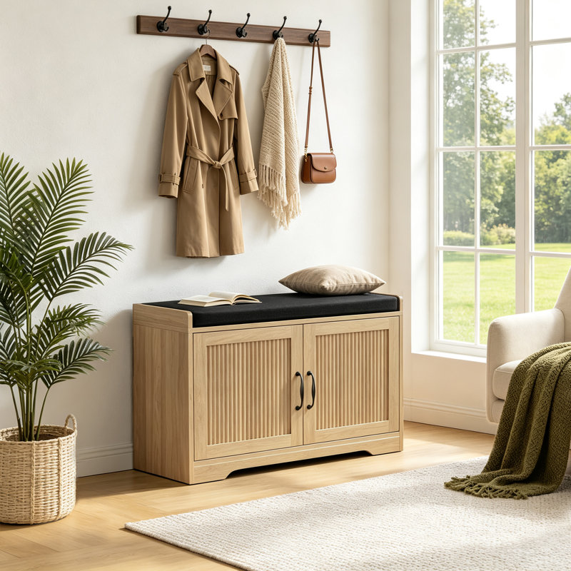 16 Pair Shoe Storage Bench, Oak