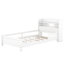 Lit plateforme simple en bois avec tête de lit avec rangement, DEL et garde-corps, blanc - DEL pratique confortable, tête de lit et garde-corps de couleur-477488985-477488987