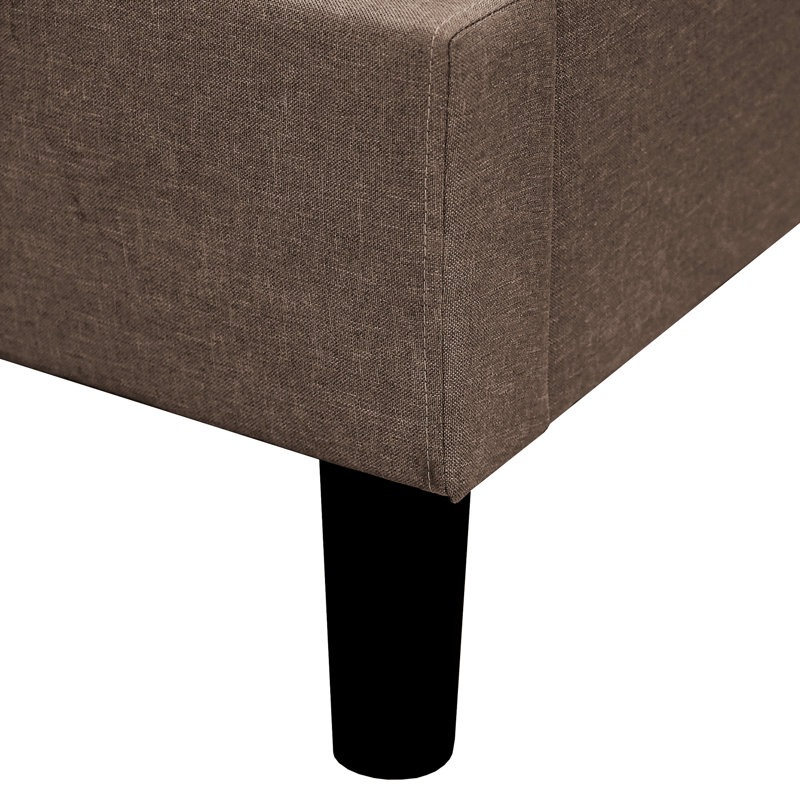 Contemporain, brun, lit double, lit tapissier, tête de lit, capitonnage horizontal, structure en contreplaqué, lattes, pieds, installation rapide, plateforme d'expédition compacte, conception moderne en bois massif, bois massif, facile