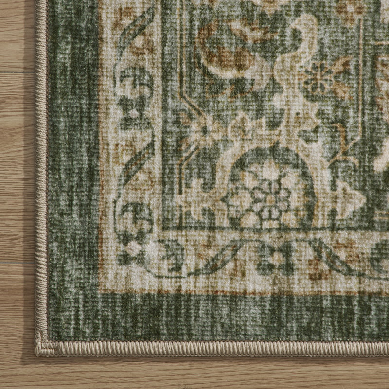 Soft Green Machine Washable Vintage Area Rug For Living Room, Bedroom, Rectangle 8' x 10', Green