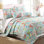 Ensemble de courtepointe réversible en microfibre bleu sarcelle / corail / vert 3 pièces Mirage