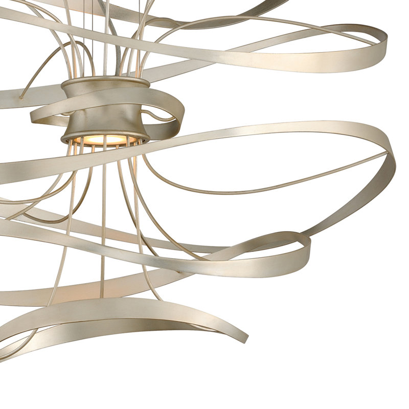 Calligraphy 2 - Light Unique Geometric LED Chandelier, 16.5" H x 18" W x 18" D, Silver Leaf with Polished Stainless Accents