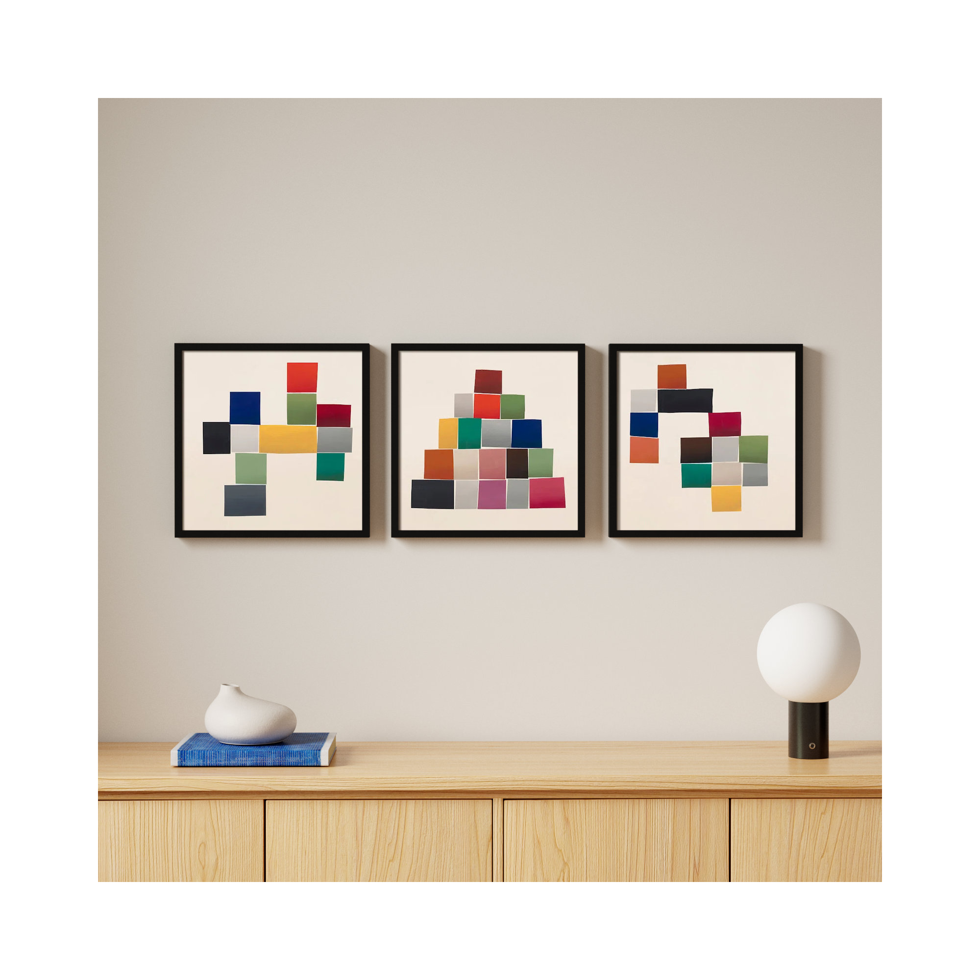 Jewels. Set Of 3 by Lee Lessem, Black Framed, 16" H x 16" W x 1.25" D