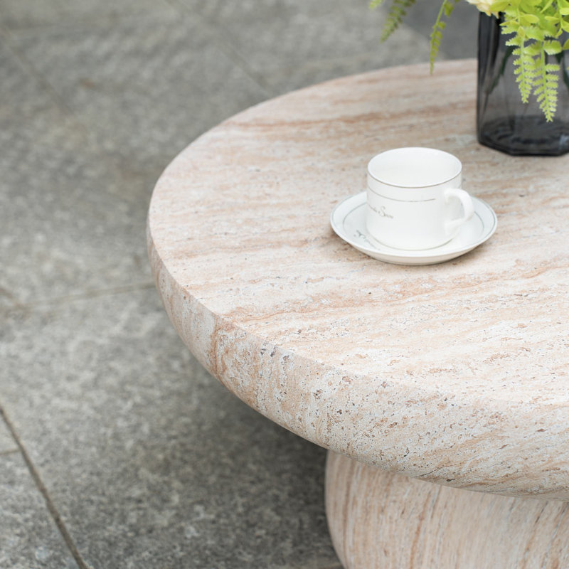 Fayette Round Cofffe Table With Pedestal Base, Faux Marble