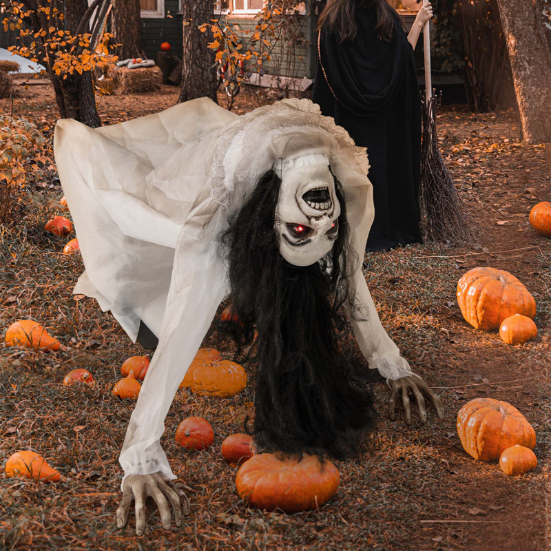  Décoration d'Halloween illuminée et animée, femme rampante animatronique