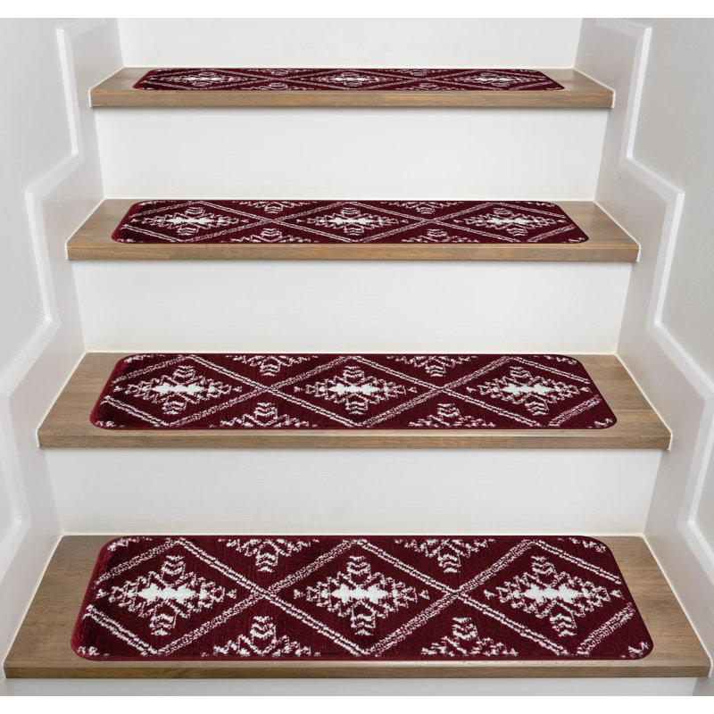 Tapis d'escalier 9 x 28 po antidérapants (ensemble de 13), Rouge