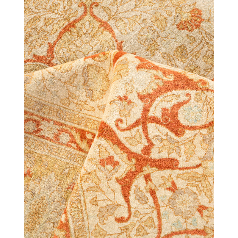 Tapis ivoire en laine noué à la main de conception unique 8 pi 2 po x 10 pi 3 po Ohlone