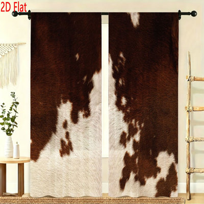 2 Pack Rustic Cow Print Window Curtains Farmhouse Style Animal Pattern Drapery Panels for Living Room Bedroom Home Decor Soft Fabric Window Treatments with Rod Pocket Design