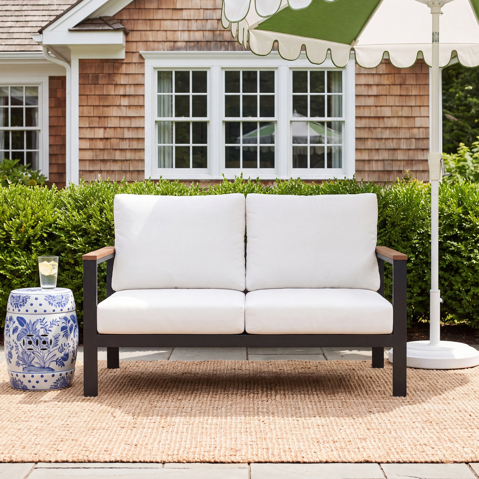 Townsend 55" Sunbrella® Patio Loveseat, Sunbrella Clockout Cloud, Brown