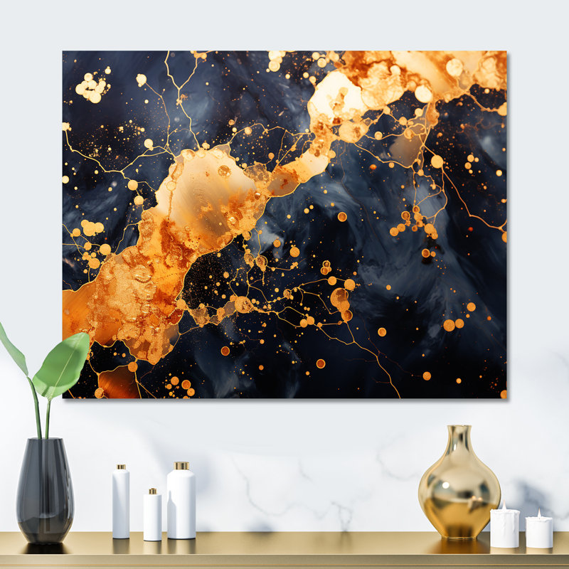 Or doré et galaxie noire - art mural en métal Tachisme MT136222, H 12 po x l 20 po x P 1 po