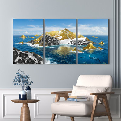 «Mountain Ocean Landscape», ensemble de 3 reproductions d'art sur toile tendues sur toile