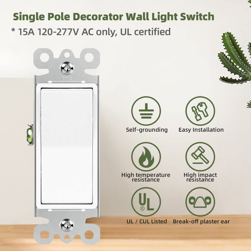 15-Amp Single Pole Light Switch,10 pack, White