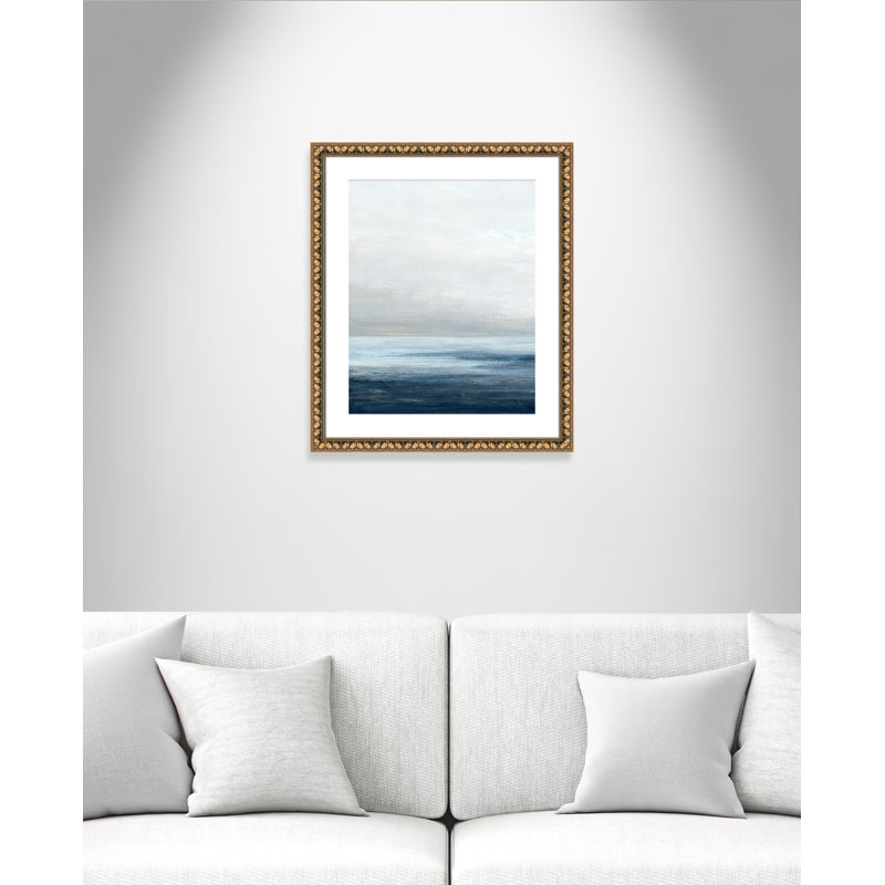 «Calm Ocean Under Cloudy Sky II» par Casa Fine Arts, 22.5'' W x 26.5'' H, Imprimé mat, Perles de feuilles dorées