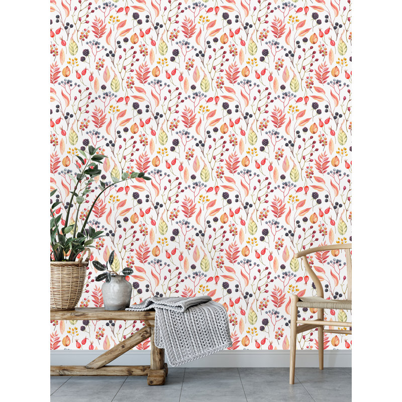 Rouleau de papier peint à peler et coller Davidge Wild Berries and Leaves, L 16,67 po x l 25 po