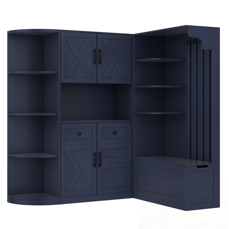 Allen Hall Tree with Storage Cabinet & 4 Hooks, Antique Blue