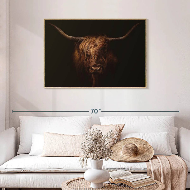 Belle vache Highland, Cadre flottant en bois naturel, 43 po x 29 po