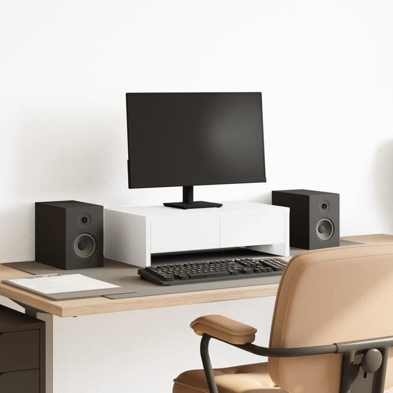 Barra Manufactured Wood Monitor Stand, White, 15cm H x 50cm W x 27cm D