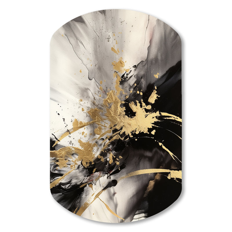 Gold and Grey Fluid Fusion II - Abstract Asymmetrical Metal Wall Art, Gold Cylinder Metal Art Print, 31" H x 19" W x 1" D