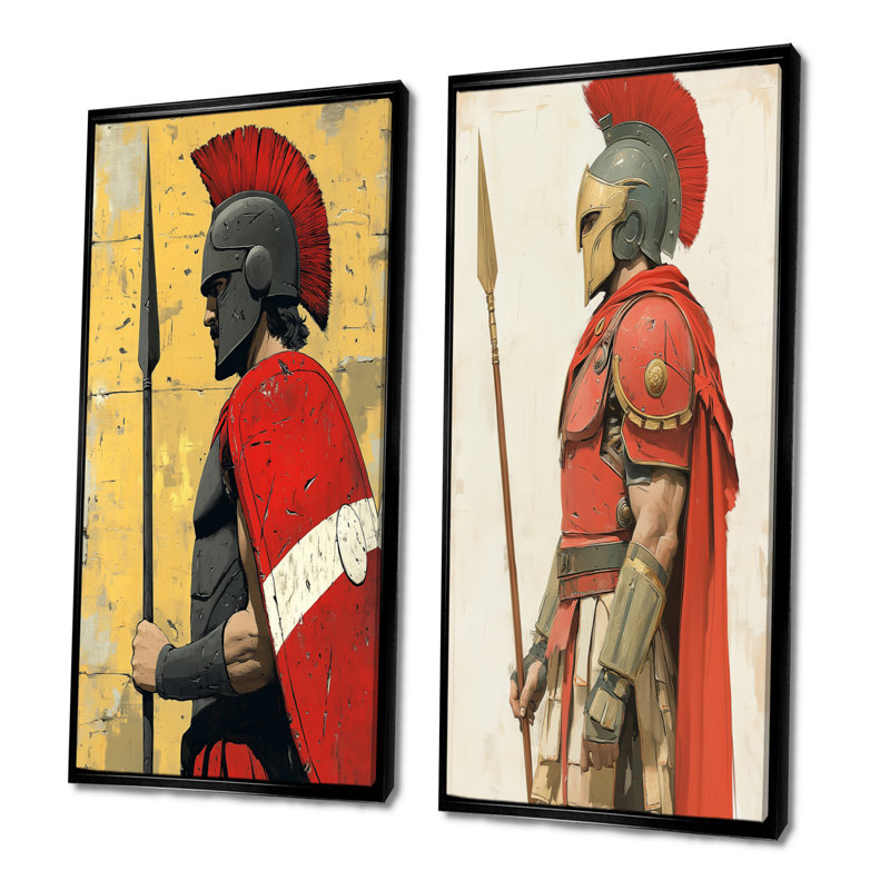 Red Ares Spear sur le champ de bataille Spartan I - ensemble d'art mural Spartan 2 pièces, H 28 po x l 24 po