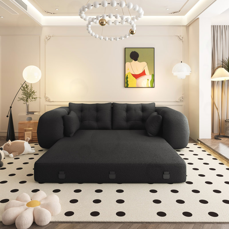Multi-Functional Foldable Sofa Bed, Black Teddy