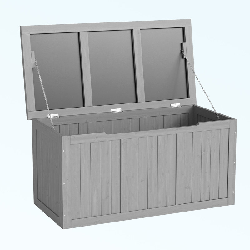 67 Gallon Outdoor Wooden Deck Box Solid Wood Storage Box Seat & Table Top For Patio Furniture Cushions, Pool Toys & Garden Tools (grey)