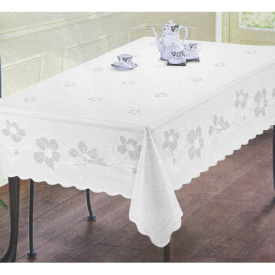 54"x72" White Vinyl Tablecloth Floral Laced Table Cloth Cover Waterproof