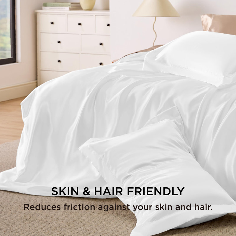 Bedsure Silk-Like Satin Duvet Cover, Pure White, Twin Duvet Cover + 1 Standard Sham